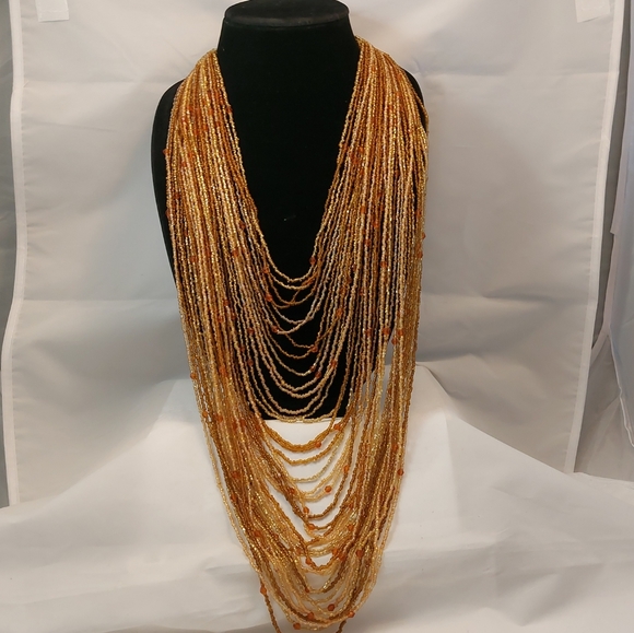 Vtg 32" long 40 strands beaded bib necklace - Picture 4 of 14